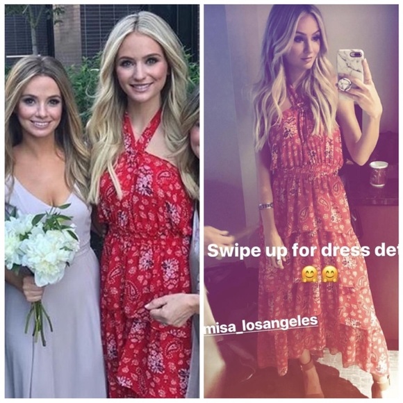 NEW MISA Los Angeles Halter Neck Ruffle Tiered Floral Maxi Dress Red Boho Summer - Picture 11 of 16